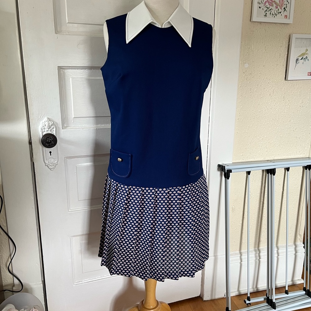MOD navy, white and red collared dress